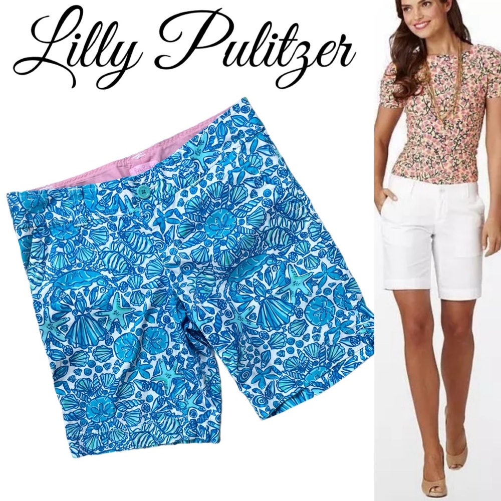 RARE Lilly Pulitzer Shorely Blue Sailor's Valentine Bermuda Chipper Shorts Sz 2